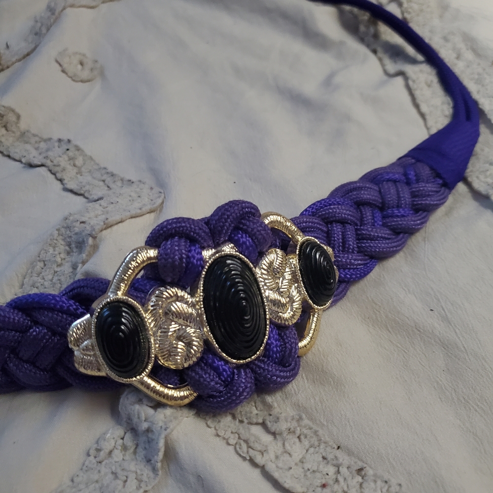80s Statement Braided Rope Belt Purple Large Ornate Buckle Vintage